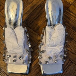 Good American Silver Crystal Embellished Heels